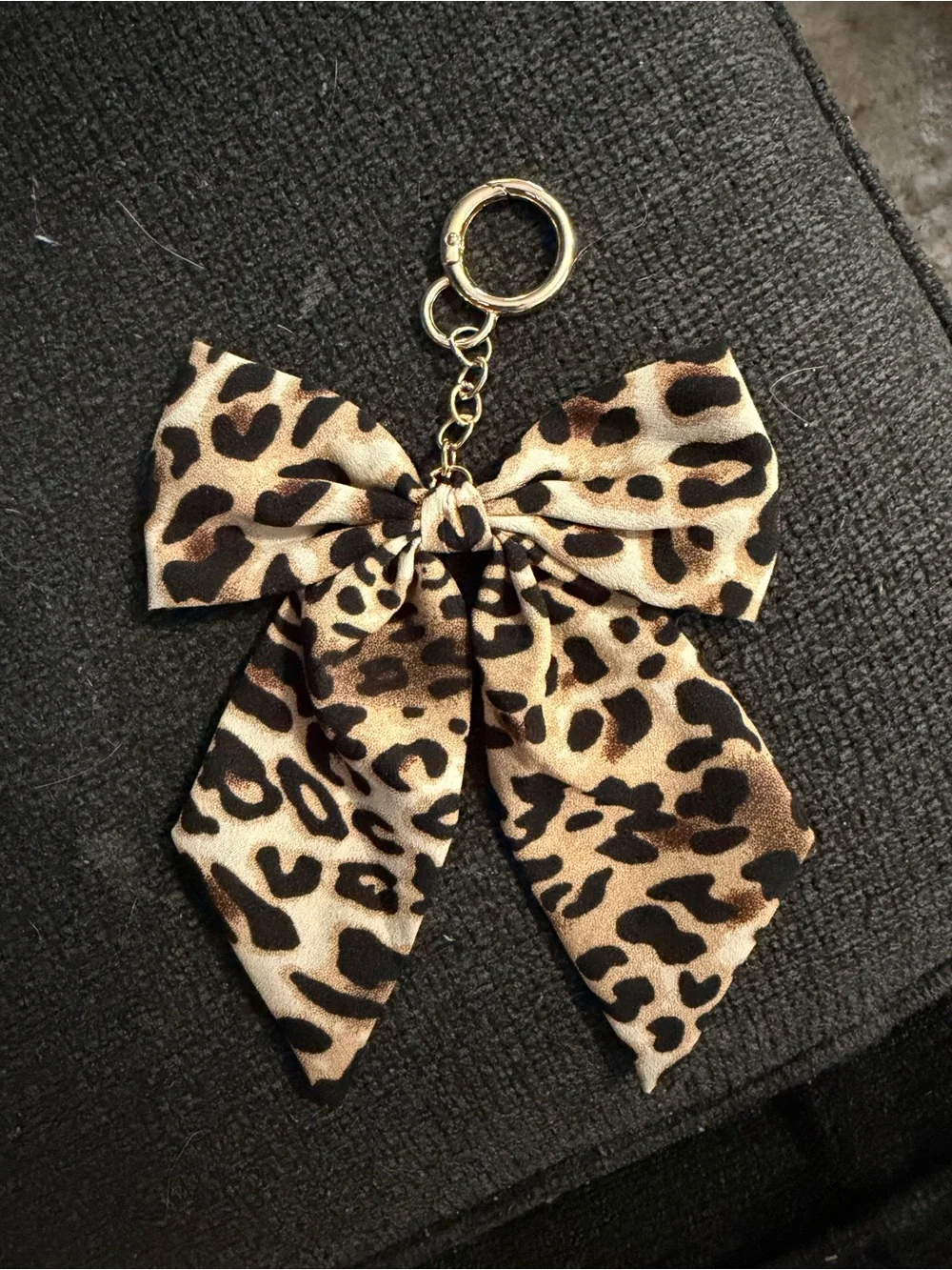 Leopard Print Bow Keychain/Bag Charm - Beige Brown